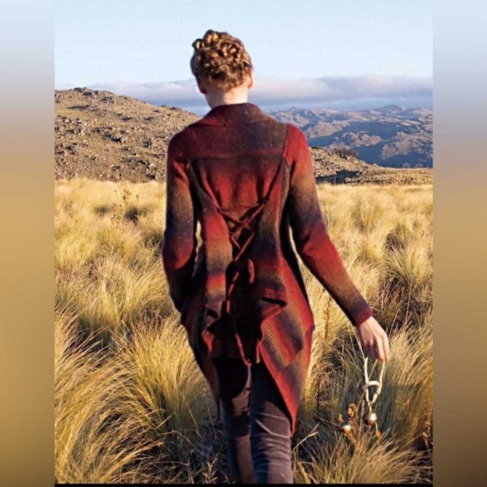 Anthropologie Burgundy to Forest Ombre Lace-Back Cardigan